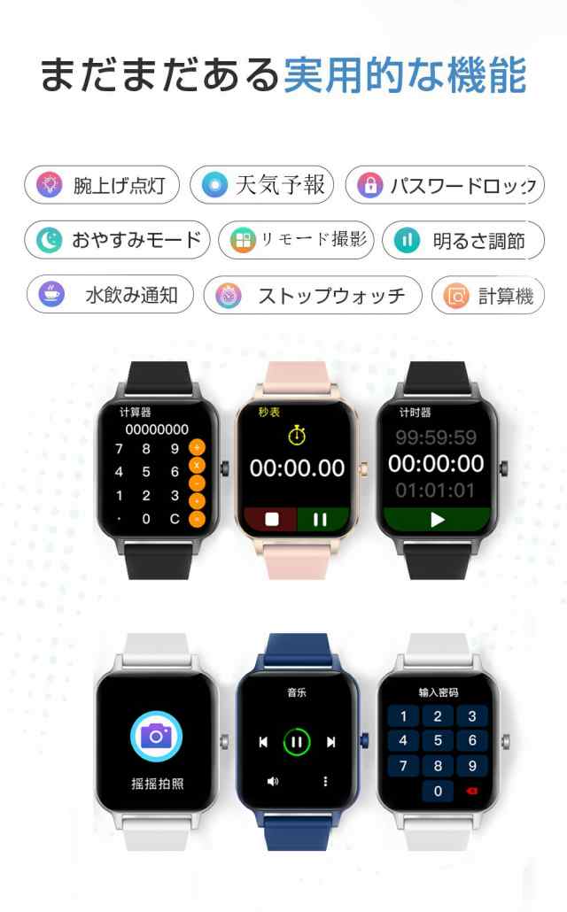 スマートウォッチ 通話機能付き 体温測定 日本製センサー 血圧測定 血